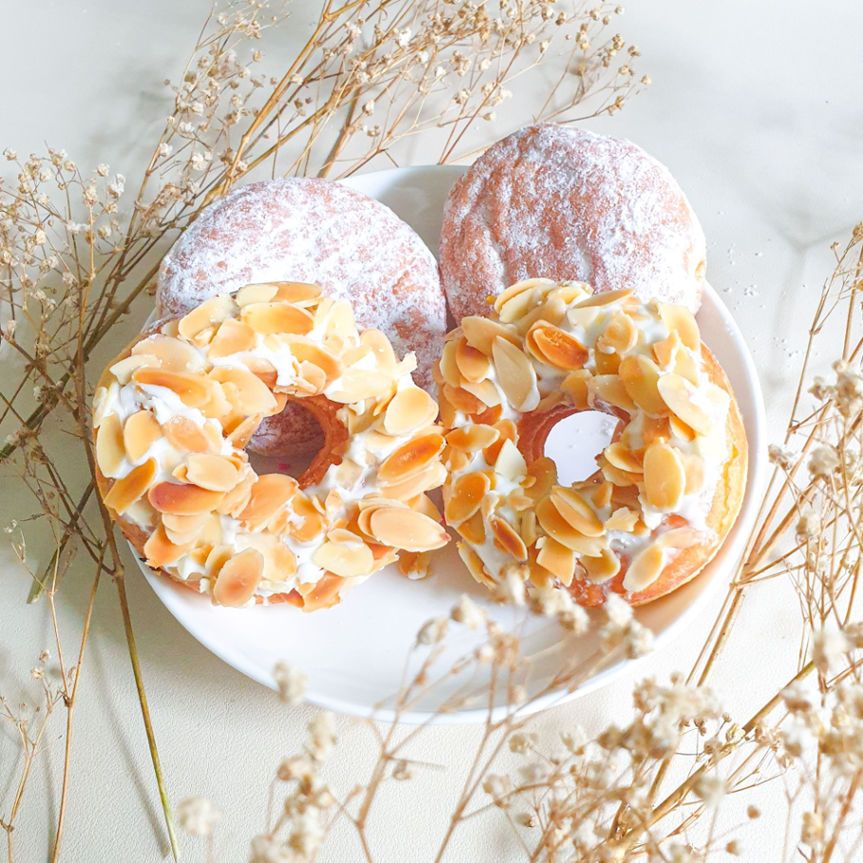 Almond White Choc together with Bavarian donuts
