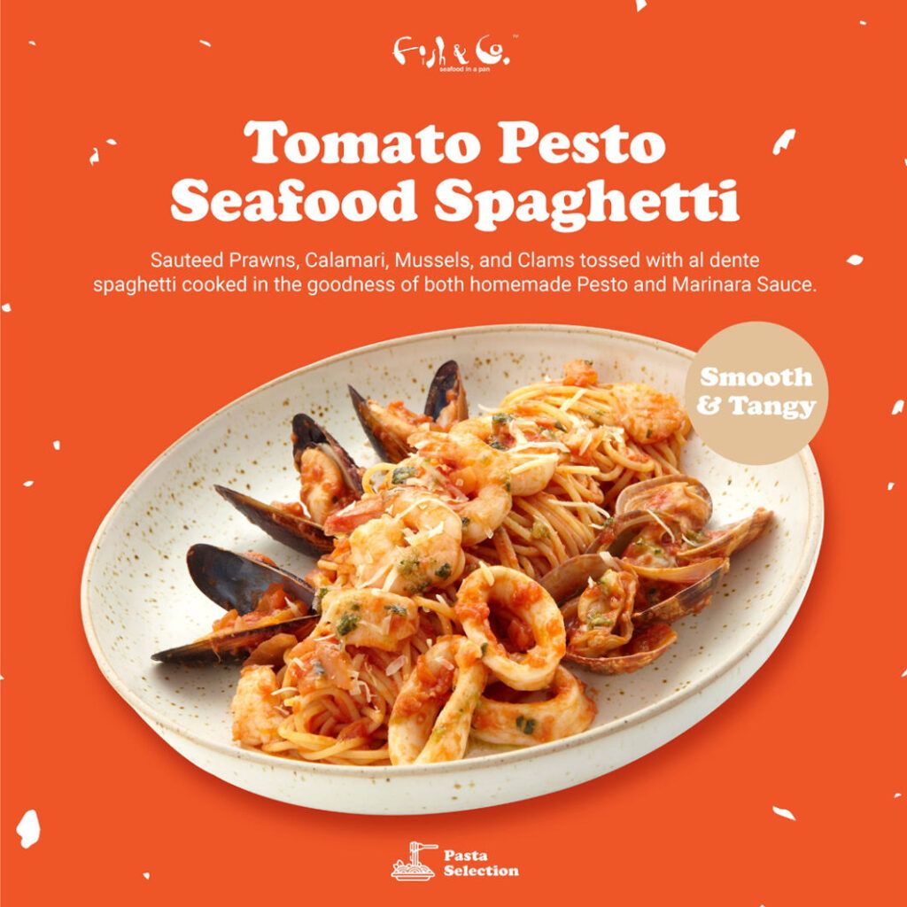 Tomato Pesto Seafood spaghetti