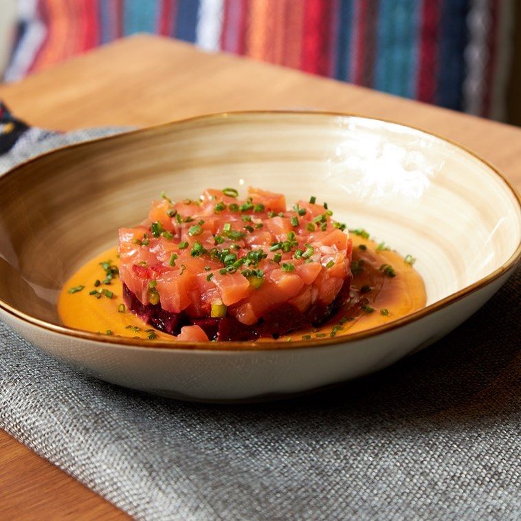 Salmon Tartare and beetroot with Gazpache