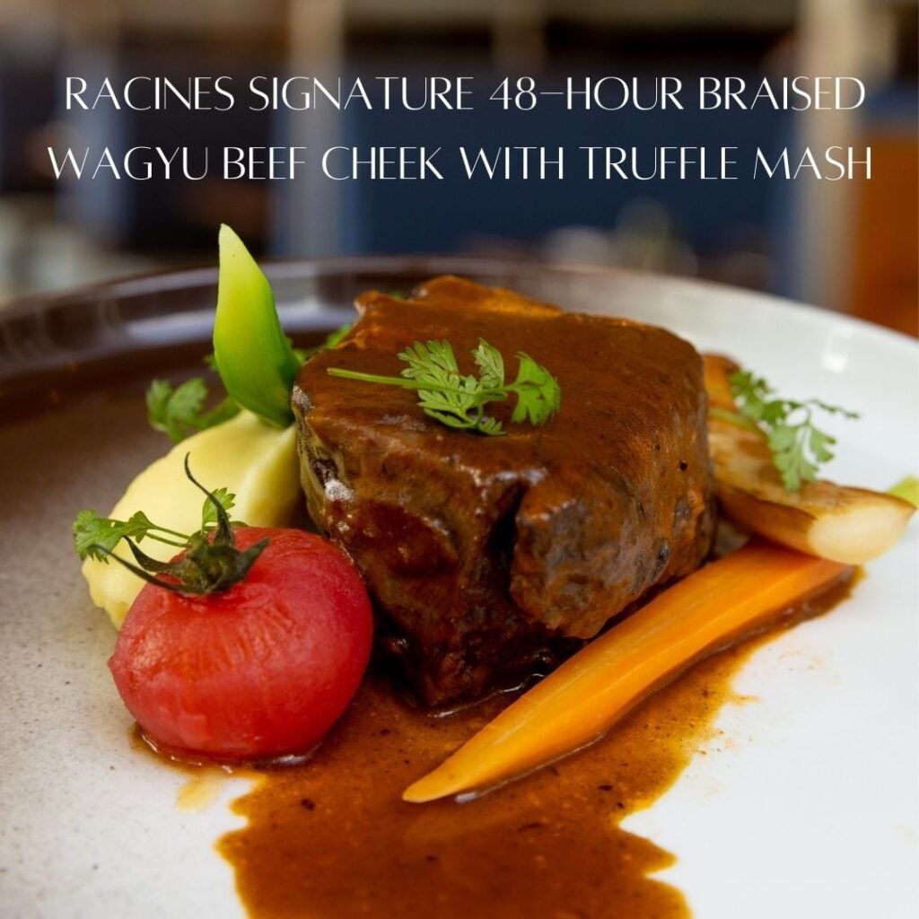Signature 48-hour braised wagyu beef cheek with truffle mash