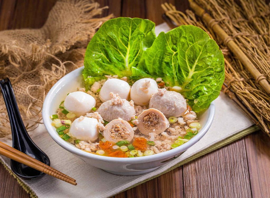 Fishball and meatball soup