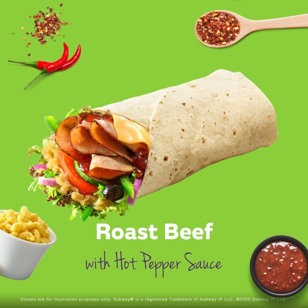 Roast beef with hot pepper sauce wrap