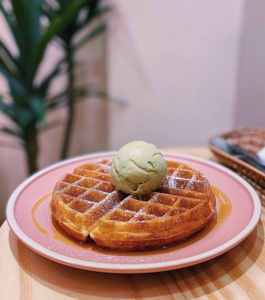 waffle topped with sicilian pistachio gelato